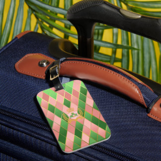 Chique Op Maat Gemaakte Roze en Groene Monogrammen Bagagelabel