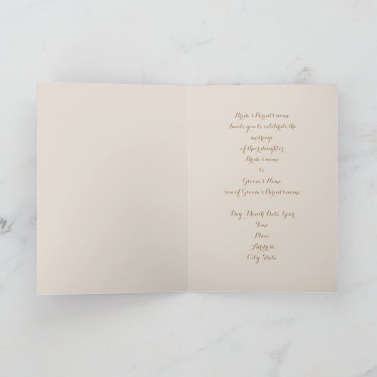 Chique opgevouwen huwelijksuitnodiging met champag (Binnen)