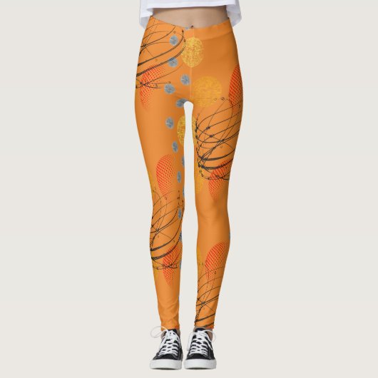 chique Oranje atoomvortexpatroon Leggings (Voorkant)