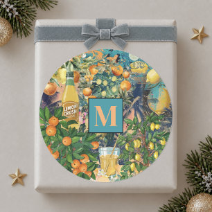 Chique oranje blauw turquoise Siciliaanse citrus c Ronde Sticker