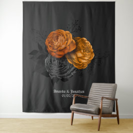 Chique Oranje en Zwarte Gotische Trouwthema Wandkleed