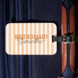Chique Oranje Gestreepte Moderne Script Bruidsmeis Bagagelabel