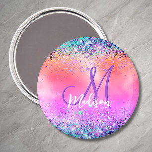 Chique oranje roze iriserende nepgloei monogram magneet