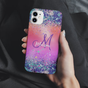 Chique oranje roze iriserende nepgloeiende monogra Case-Mate iPhone case