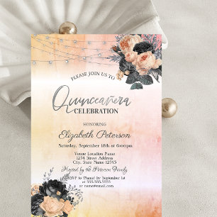 Chique Oranje Rozen Snoer Lichtjes Quinceanera Kaart