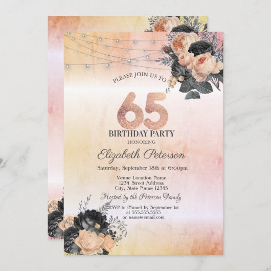 Chique Oranje Rozen String Lights 65th Verjaardag Kaart (Voorkant / Achterkant)