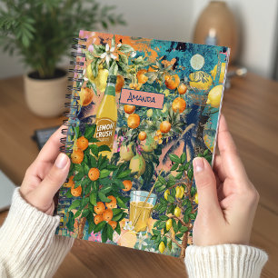 Chique Oranje Siciliaanse Bloemtegel Citrus Collag Notitieboek