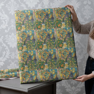 Chique oranje Siciliaanse citrus collage bloemtege Cadeaupapier