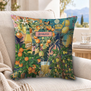 Chique oranje Siciliaanse citrus collage bloemtege Kussen