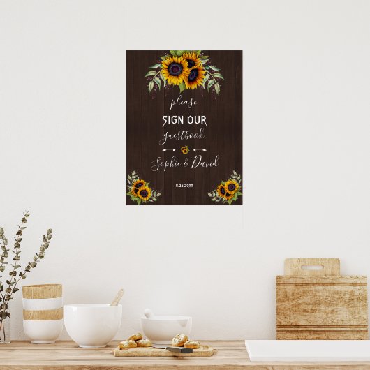 Chique Oude Houten Zonnebloemen Gelieve Ons Gasten Poster (Keuken)