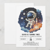 Chique Outerspace Kinderen Astronaut Jongen Verjaa Kaart (Voorkant / Achterkant)