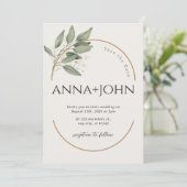 Chique paar Greenery en Gold Wedding Invitation Kaart (Staand voorkant)