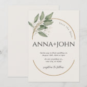 Chique paar Greenery en Gold Wedding Invitation Kaart (Voorkant / Achterkant)