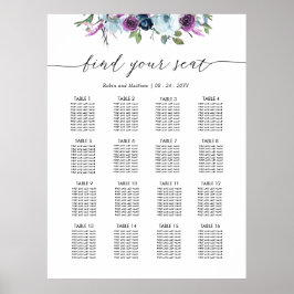 Chique Paars en Blauw Trouw Stoelenindeling Bord Poster