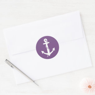 Chique paars en wit anker maritiem  ronde sticker