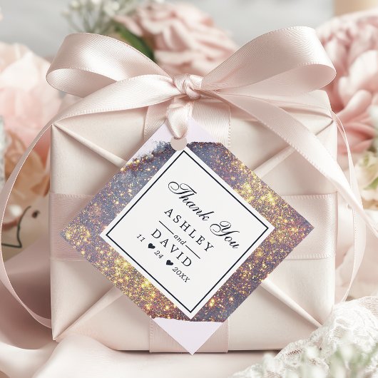 Chique Paars Goud Iriserende Glitter Favor Label