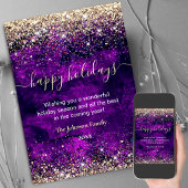 Chique paars gouden Kerstmis nieuwjaar groet Kaart