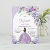 Chique Paars Lila Bloem Zilver Boog Doop Kaart (Staand voorkant)