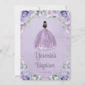 Chique Paars Lila Bloem Zilver Boog Doop Kaart (Achterkant)