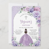 Chique Paars Lila Bloem Zilver Boog Doop Kaart (Voorkant)