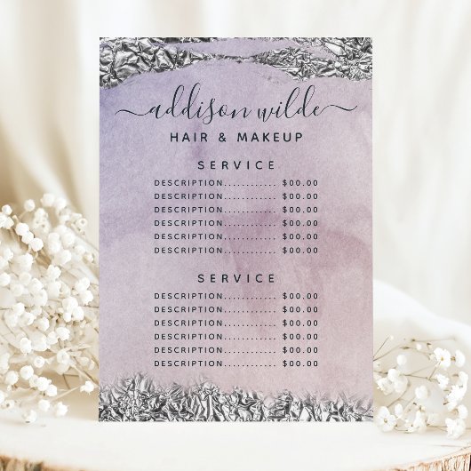 Chique Paars Zwart Zilver Service Prijsmenu Menu