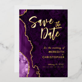 Chique Paarse Agaat Save the Date Gold Folie Uitnodiging