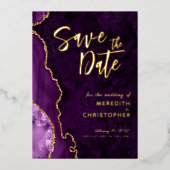 Chique Paarse Agaat Save the Date Gold Folie Uitnodiging (Voorkant)