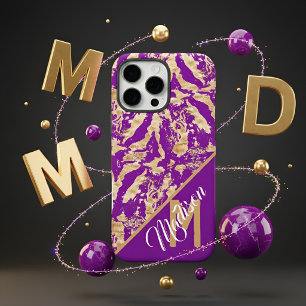 Chique Paarse Amethist & Gouden Marmer Aangepaste iPhone 16 Pro Max Hoesje