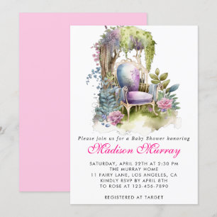 Chique Paarse Bloem Tuin Stoel Baby Shower Kaart