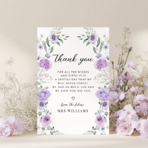 Chique Paarse Bloemachtige Bruidsfeest Dankkaart Bedankkaart