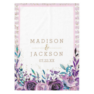 Chique Paarse Bloemen Champagne Goud Bruiloft Mono Tafelkleed