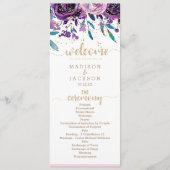 Chique Paarse Bloemen Champagne Goud Bruiloft Prog Programmakaart (Voorkant)
