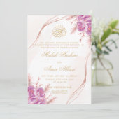 Chique Paarse Bloemen Goud Islamitisch Moslim brui Kaart (Staand voorkant)