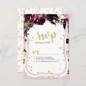 Chique Paarse Bloemen & Gouden Bruiloft RSVP React (Voorkant / Achterkant)