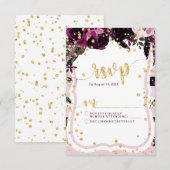 Chique Paarse Bloemen & Gouden Bruiloft RSVP React Kaartje (Voorkant / Achterkant)