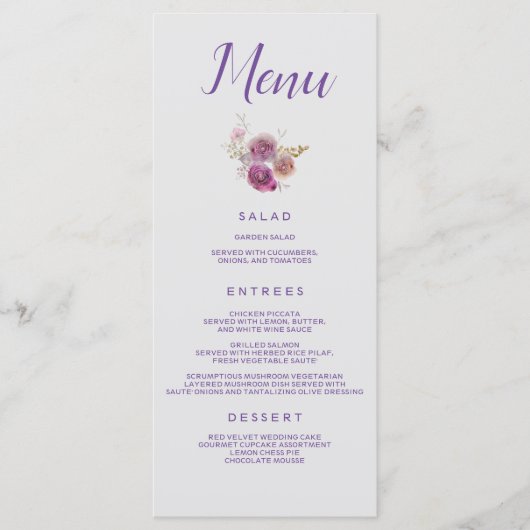 Chique Paarse Bloemen Menu (Voorkant)