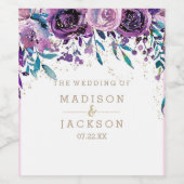 Chique Paarse Bloemen Mousserende Wijn Goud Bruilo Wijn Etiket (Enkel label)