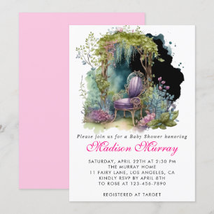 Chique Paarse Bloemen Tuin Stoel Baby shower Kaart