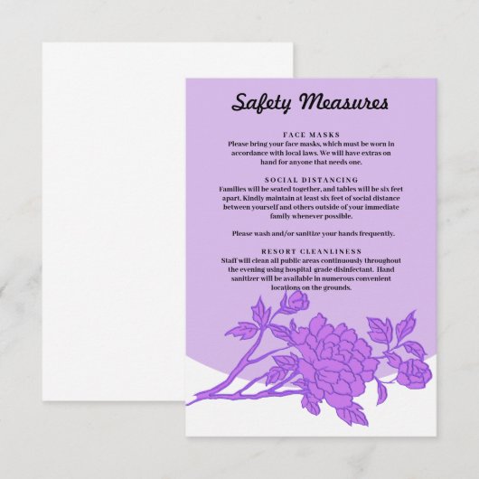Chique Paarse Bloemen Veiligheidsmaatregelen Informatiekaartje (Voorkant / Achterkant)