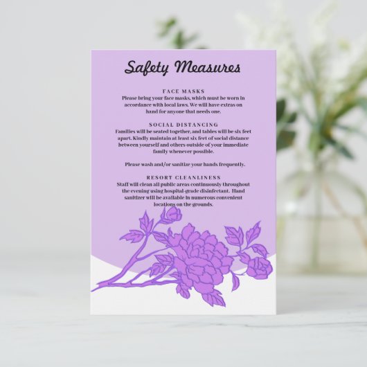 Chique Paarse Bloemen Veiligheidsmaatregelen Informatiekaartje (Staand voorkant)