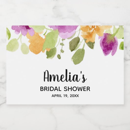 Chique Paarse Bloemen Waterverf Vrijgezellenfeest  Sparkling Wijnetiket (Enkel label)