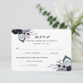 Chique Paarse Bloemen Winter Bruiloft RSVP Reageer (Staand voorkant)