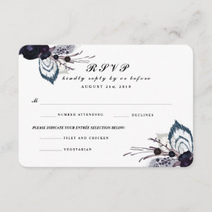 Chique Paarse Bloemen Winter Bruiloft RSVP Reageer Kaartje