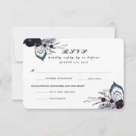 Chique Paarse Bloemen Winter Bruiloft RSVP Reageer Kaartje
