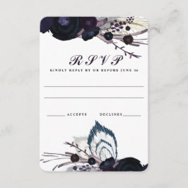 Chique Paarse Bloemen Winter Bruiloft RSVP Reageer Kaartje