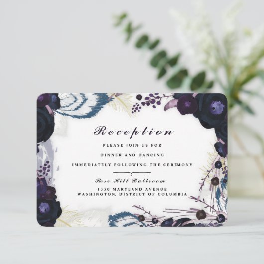 Chique paarse bloemen winter ontvangstkaart informatiekaartje (Staand voorkant)