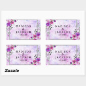 Chique Paarse Bloemen & Zilver Lijst Bruiloft Mono Rechthoekige Sticker (Vel)