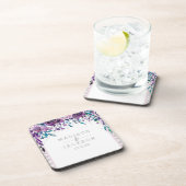 Chique Paarse Bloemen & Zilveren Bruiloft Monogram Drankjes Onderzetter (Rechterzijde)