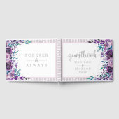 Chique Paarse Bloemen & Zilveren Bruiloft Monogram Gastenboek (Volledig)