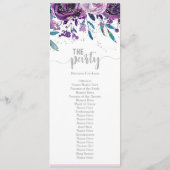 Chique Paarse Bloemen & Zilveren Bruiloft Programm Programmakaart (Achterkant)